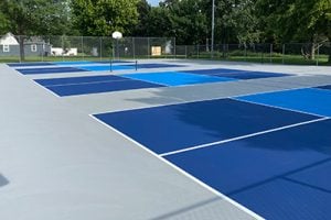 grey and blue pickleball court ready to use for typti