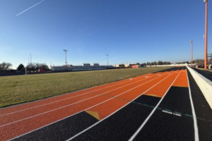 Newly resurfaced latex running track installed by Pro Track & Tennis