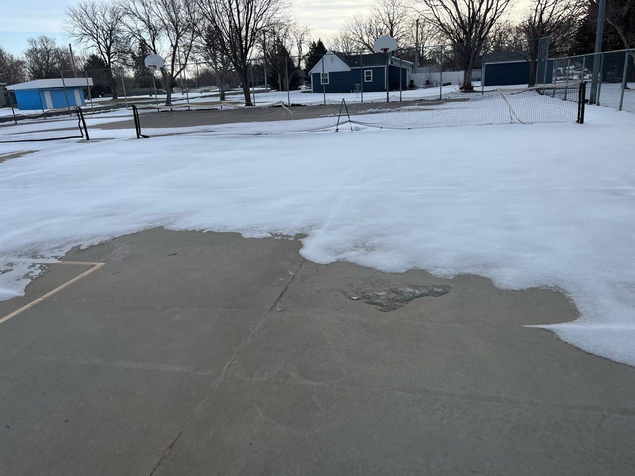 Court damaged during Winter at Imperial City, NE