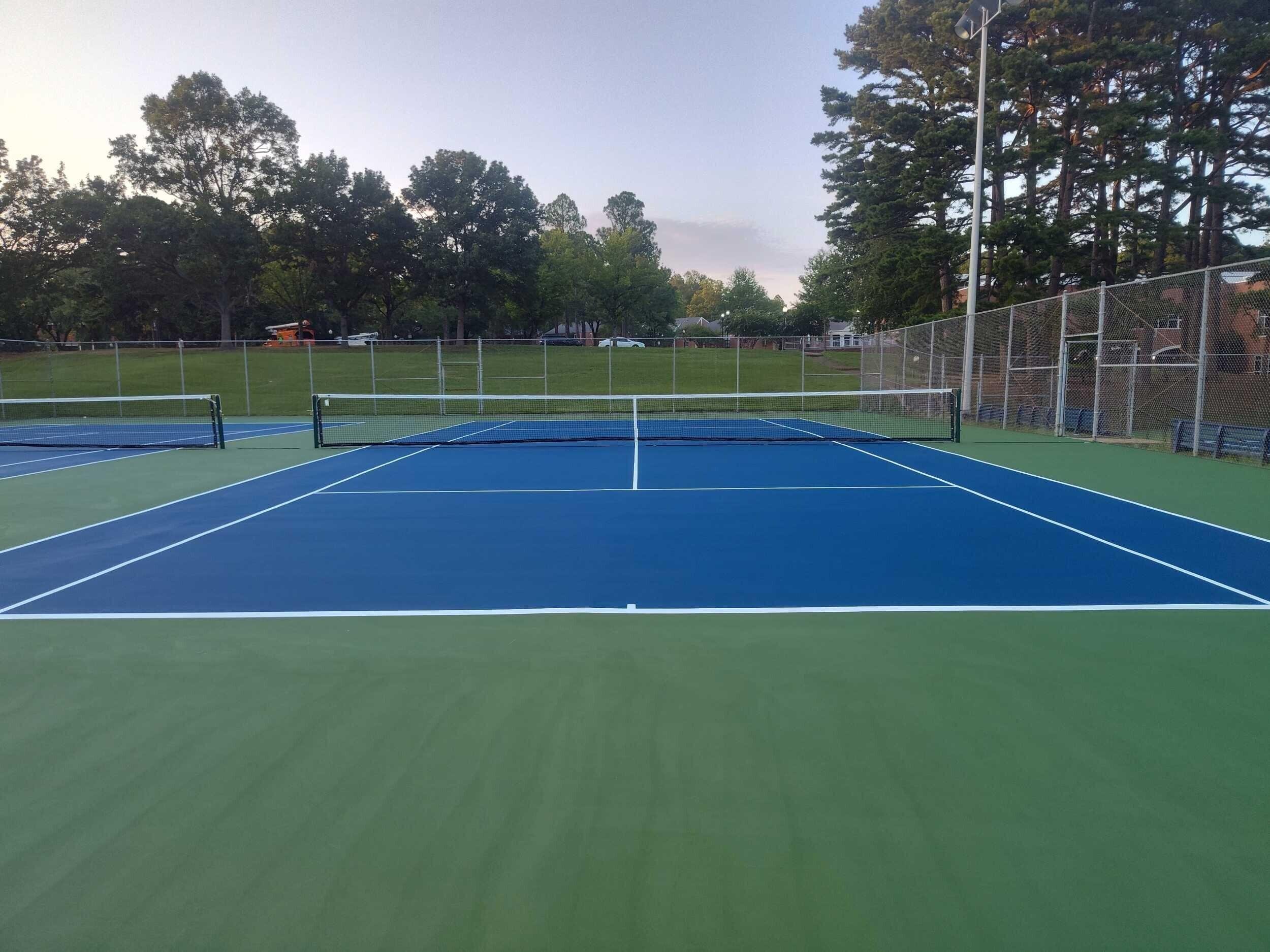 Tennis court resurfacing project showing proper scope selection instead of full reconstruction
