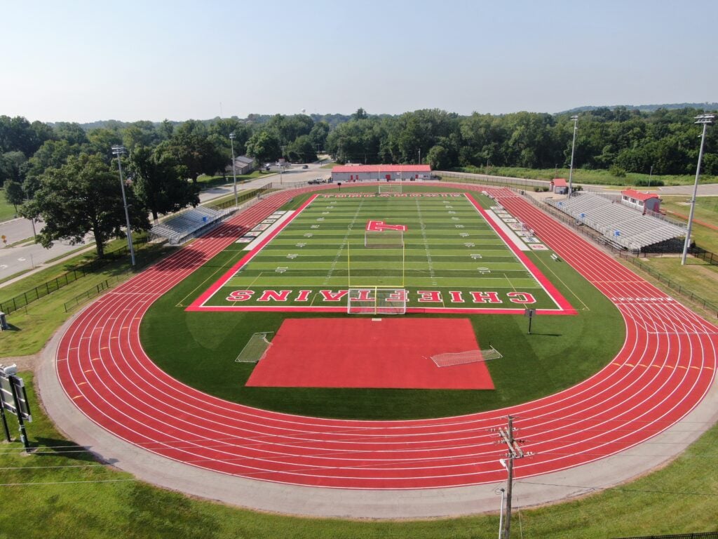 Completed running track resurfacing project at an athletic facility